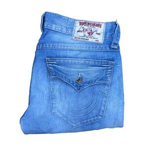 TRUE Religion Jeans Size 34 STRAIGHT White Stitch Blue